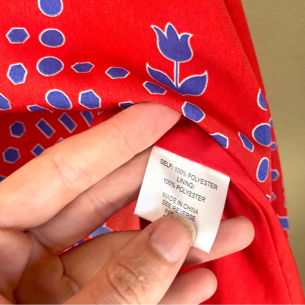 ModCloth Red and Lavender Long Sleeve Tie-Neck Dress - Picture 9 of 13